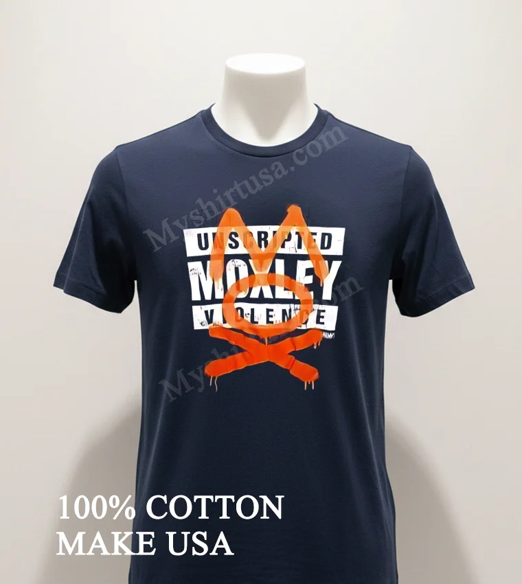Unscripted Moxley Violence Orange Graffiti Mask Logo Graphics funny america t-shirts - navy-shirt Unscripted Moxley Violence Orange Graffiti Mask Logo Graphics Shirt Navy Shirt 1