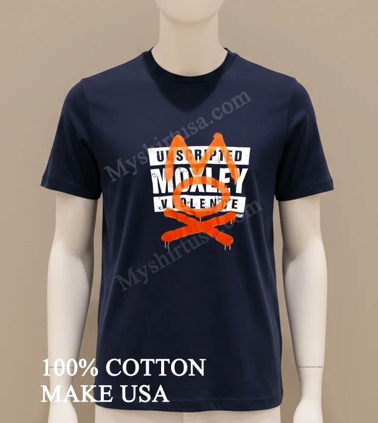 Unscripted Moxley Violence Orange Graffiti Mask Logo Graphics Shirt Navy Shirt