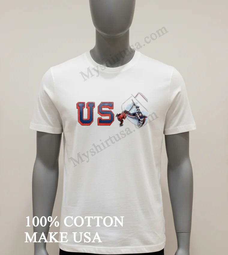 Us Hockey Player Scoring Goal Graphic Shirt White T Shirt 1