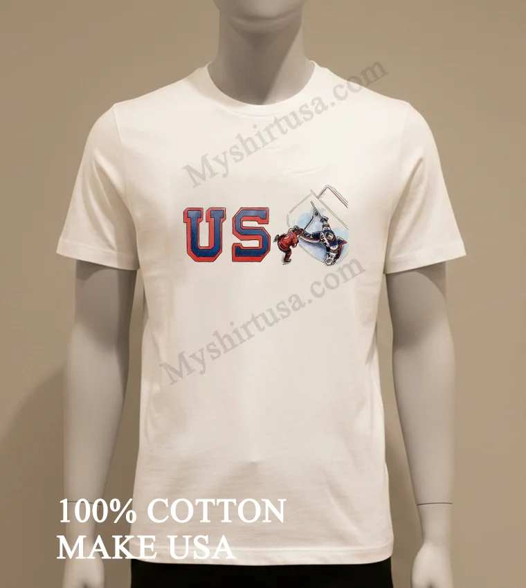 Us Hockey Player Scoring Goal Graphic Shirt White T Shirt