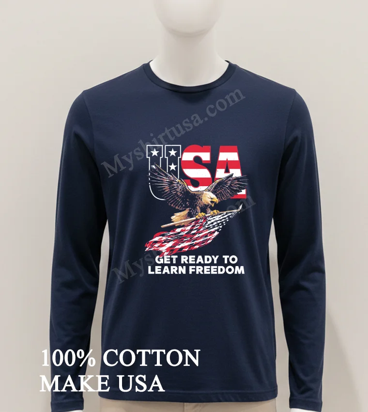 Usa Bald Eagle Flying With American Flag Learn Freedom Shirt Hoodie Shirt