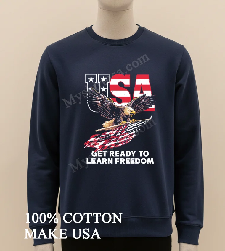 Usa Bald Eagle Flying With American Flag Learn Freedom Shirt Long Sleve Shirt