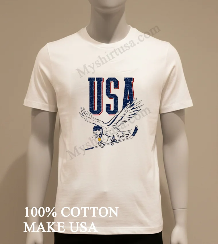 Usa Eagle Hockey Player Gold Medal Shirt White T Shirt 1