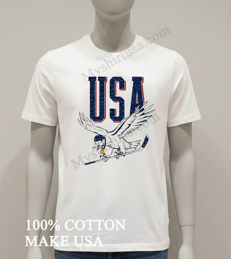 Usa Eagle Hockey Player Gold Medal Shirt White T Shirt