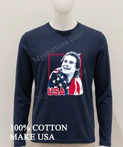 Usa Flag Happy Athlete Portrait Red Frame Graphic funny america t-shirts