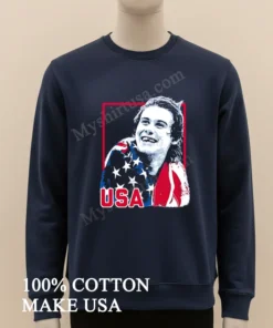 Usa Flag Happy Athlete Portrait Red Frame Graphic funny america t-shirts