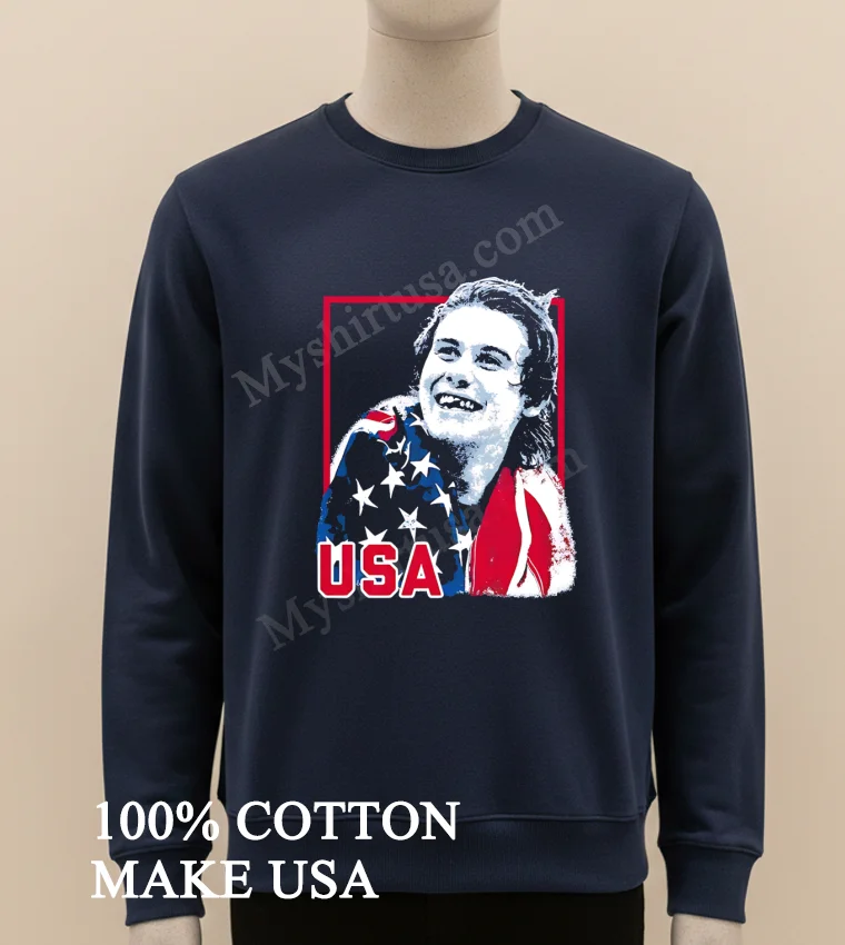 Usa Flag Happy Athlete Portrait Red Frame Graphic Shirt Long Sleve Shirt