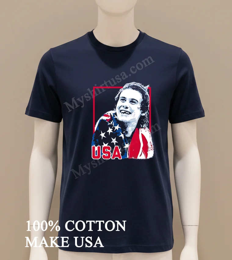 Usa Flag Happy Athlete Portrait Red Frame Graphic Shirt Navy Shirt