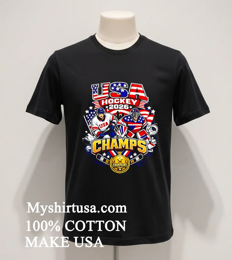 Usa Hockey 2026 Champs American Flag And Hockey Players Shirt Balck Shirt