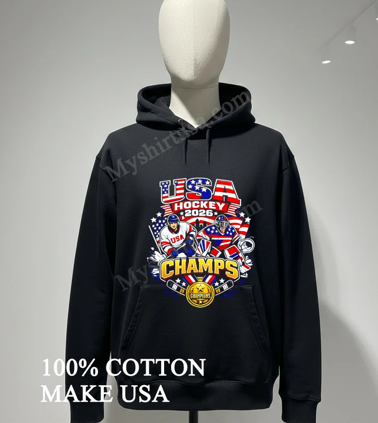Usa Hockey 2026 Champs American Flag And Hockey Players Shirt Hoodie Shirt