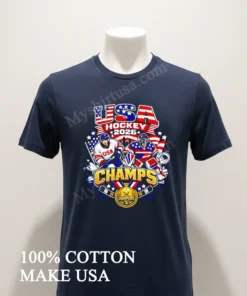 Usa Hockey 2026 Champs American Flag And Hockey Players funny america t-shirts