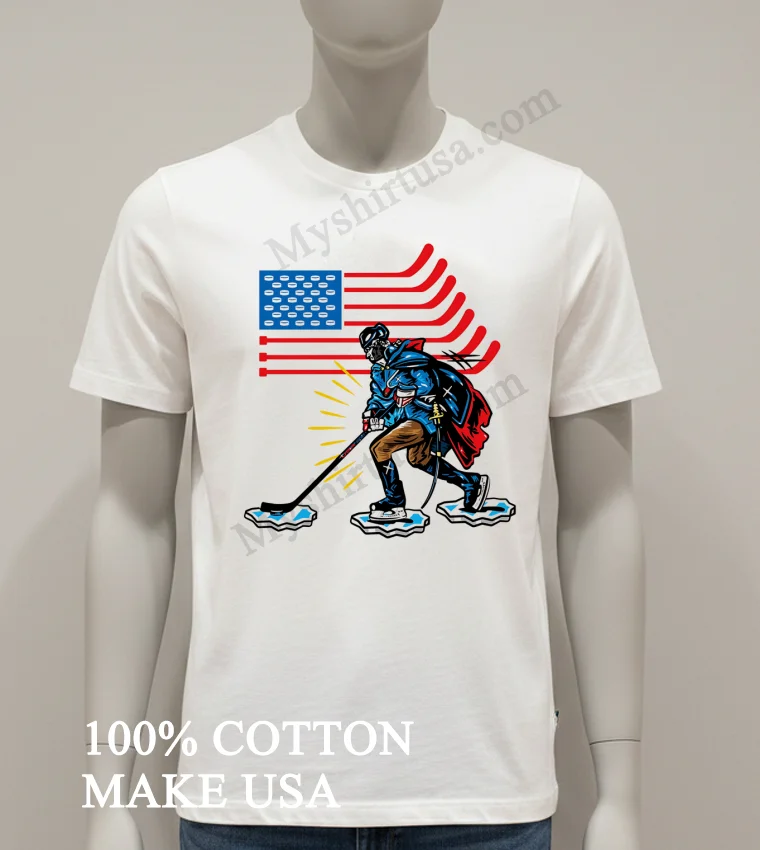 Usa Hockey George Washington Patriotic Flag Ice Skating Shirt White T Shirt