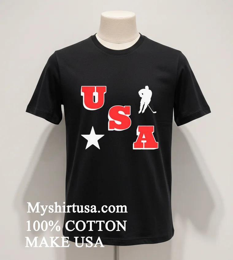 Usa Hockey Player And Star Graphic funny america t-shirts - balck-shirt Usa Hockey Player And Star Graphic Shirt Balck Shirt