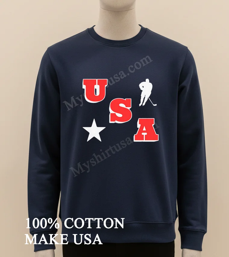Usa Hockey Player And Star Graphic Shirt Long Sleve Shirt