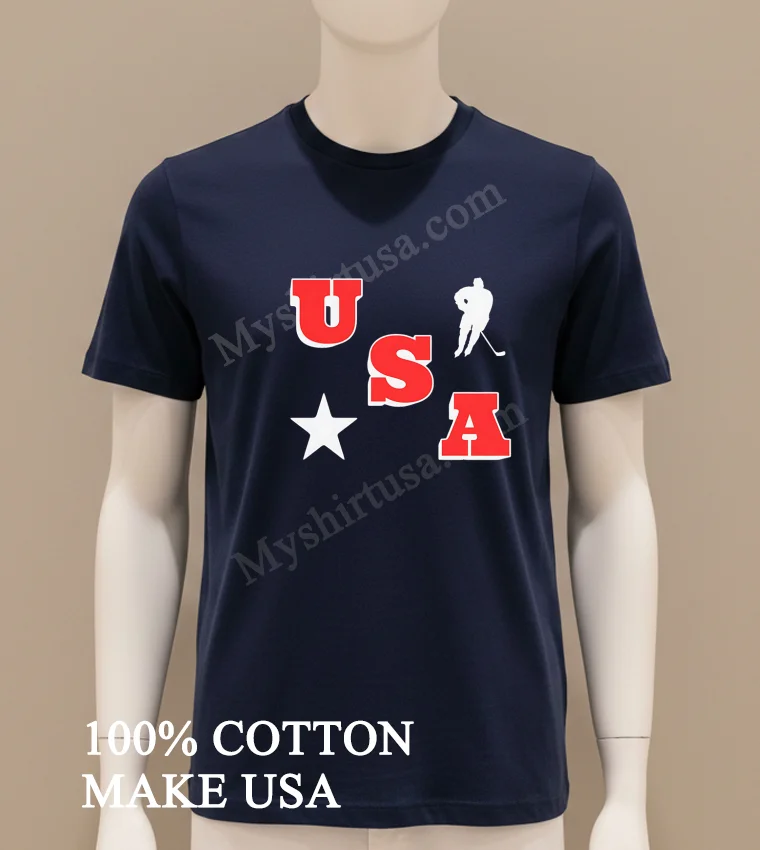 Usa Hockey Player And Star Graphic Shirt Navy Shirt