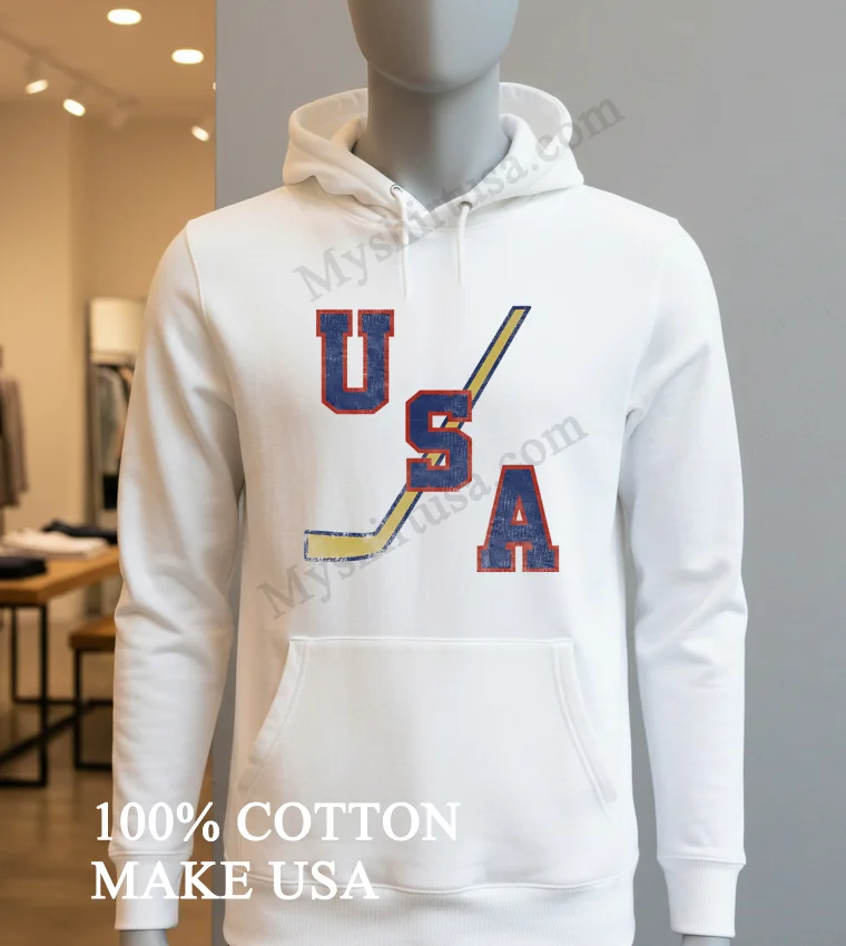 Usa Hockey Stick Red White And Blue Collegiate Sports Shirt Hoodie Shirt