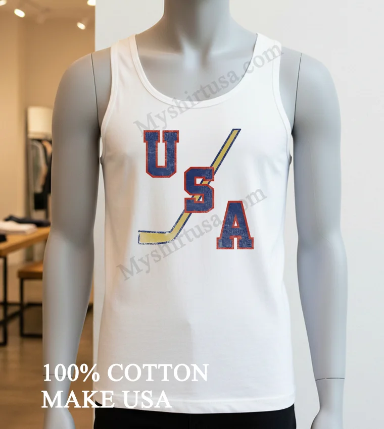 Usa Hockey Stick Red White And Blue Collegiate Sports Shirt White T Shirt 3