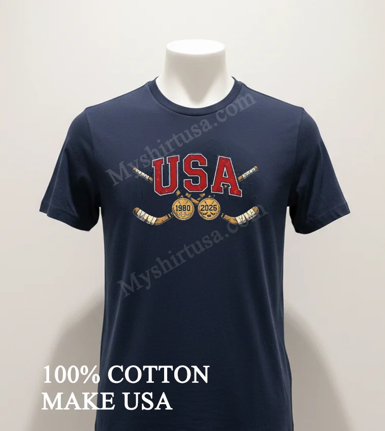 Usa Hockey Sticks 1980 2026 funny america t-shirts - navy-shirt Usa Hockey Sticks 1980 2026 Shirt Navy Shirt 1