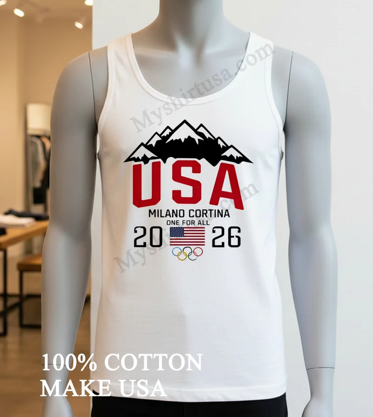 Usa Milano Cortina One For All 2026 Mountain funny america t-shirts - white-t-shirt Usa Milano Cortina One For All 2026 Mountain Shirt White T Shirt 4