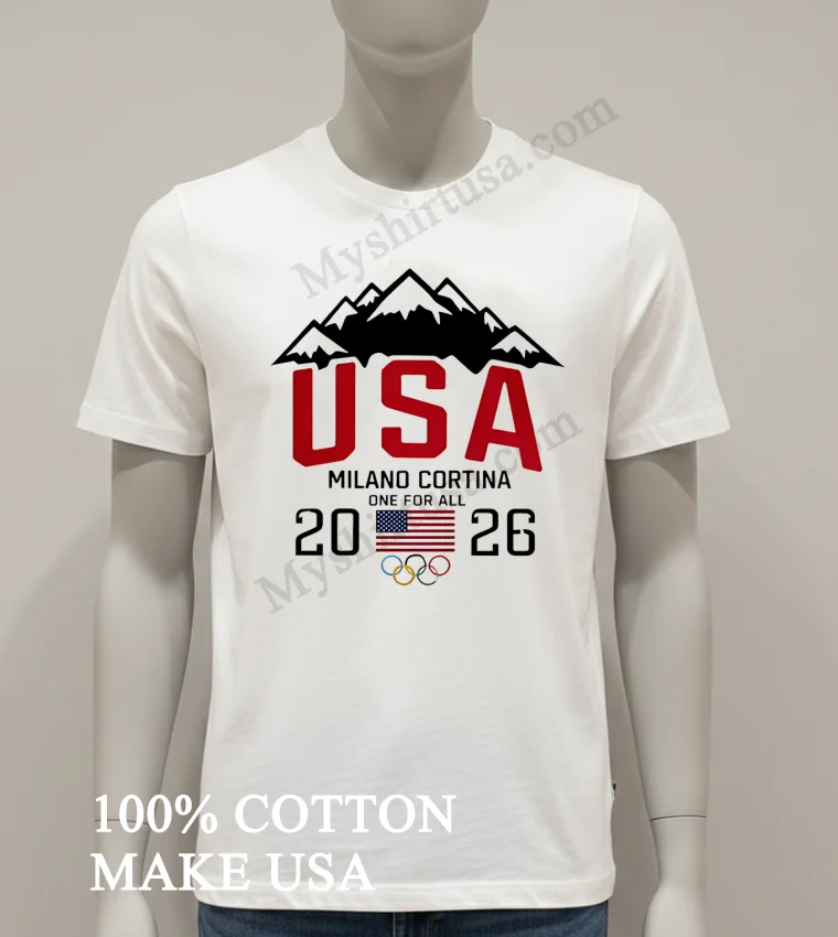 Usa Milano Cortina One For All 2026 Mountain funny america t-shirts - white-t-shirt Usa Milano Cortina One For All 2026 Mountain Shirt White T Shirt