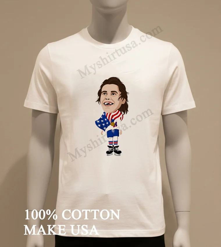 Usa Olympic Hockey Player With Gold Medal And Flag Shirt White T Shirt 1