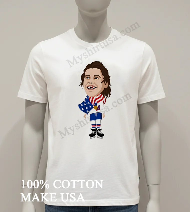 Usa Olympic Hockey Player With Gold Medal And Flag Shirt White T Shirt