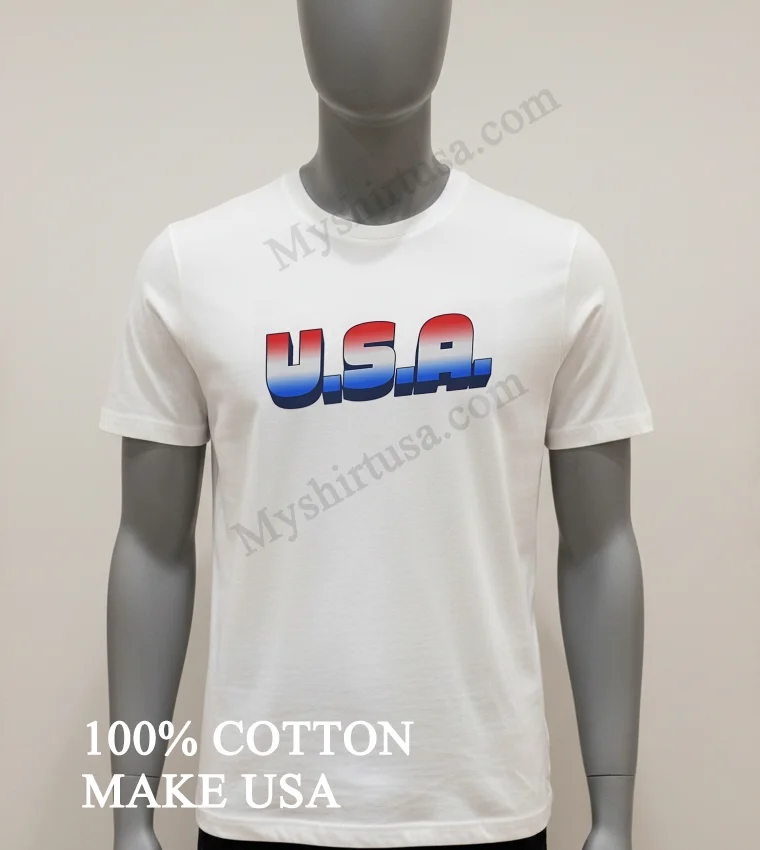 Usa Red White And Blue Gradient Letters Shirt White T Shirt 1