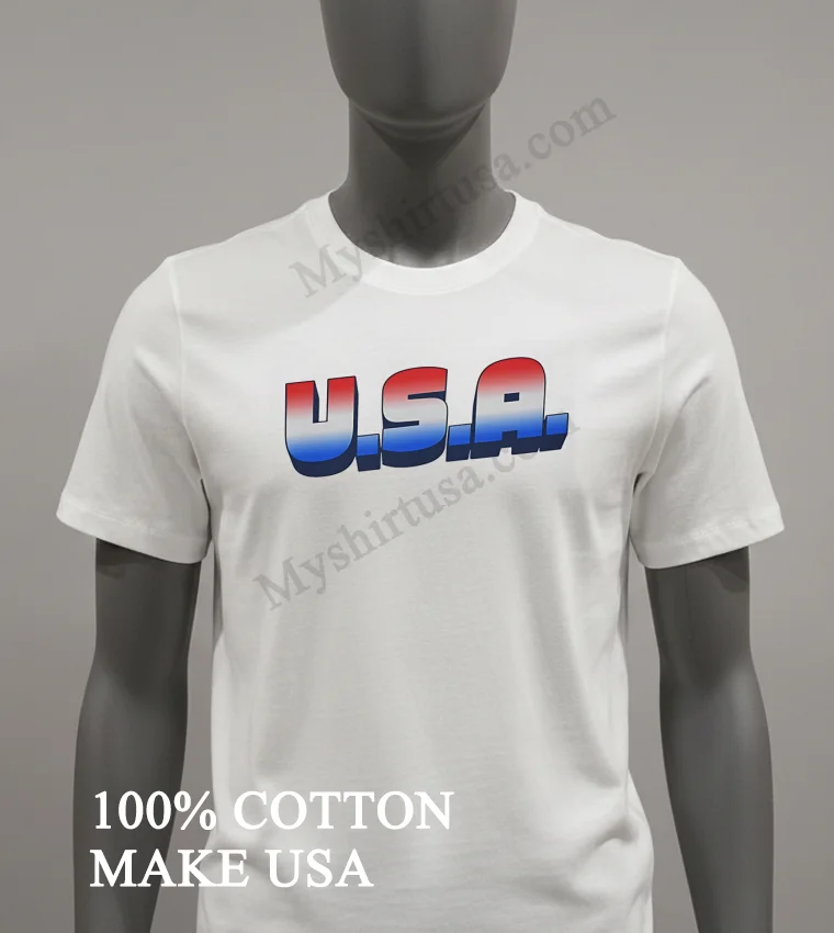 Usa Red White And Blue Gradient Letters Shirt White T Shirt 2