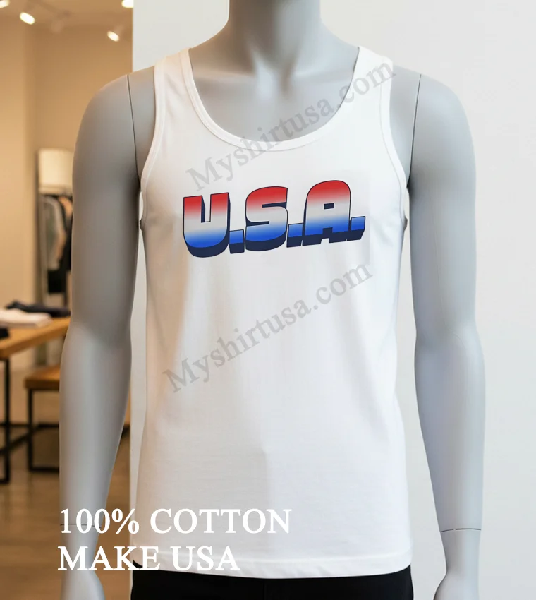 U.s.a. Red White And Blue Gradient Letters funny america t-shirts - white-t-shirt Usa Red White And Blue Gradient Letters Shirt White T Shirt 3