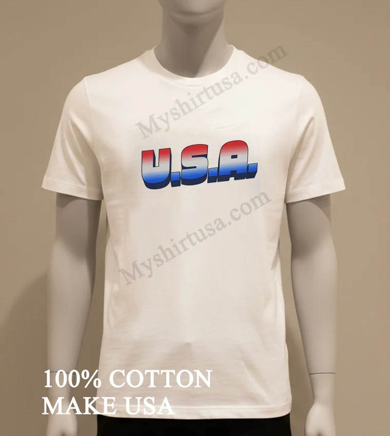 Usa Red White And Blue Gradient Letters Shirt White T Shirt