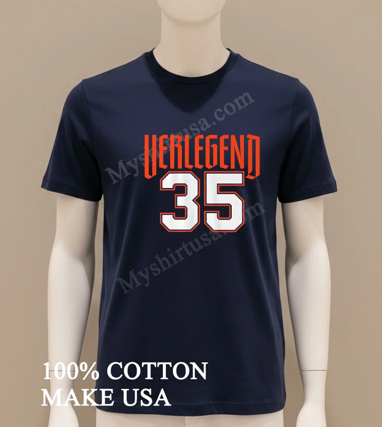 Verlegend 35 Detroit Tigers Pitcher Justin Verlander Tribute Graphic Shirt Navy Shirt