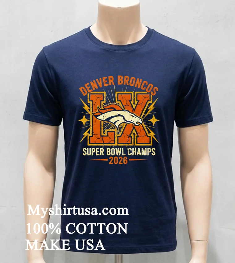 Vintage Denver Broncos Super Bowl Lx Graphic Shirt Navy Shirt