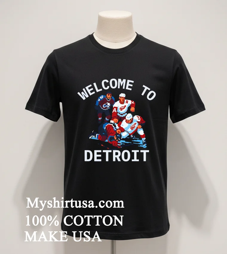 Welcome To Detroit Pixel Art Hockey Players funny america t-shirts - balck-shirt Welcome To Detroit Pixel Art Hockey Players Shirt Balck Shirt