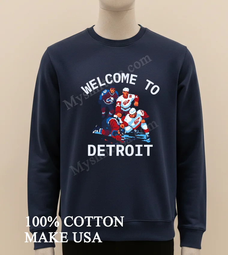 Welcome To Detroit Pixel Art Hockey Players funny america t-shirts - long sleve shirt Welcome To Detroit Pixel Art Hockey Players Shirt Long Sleve Shirt