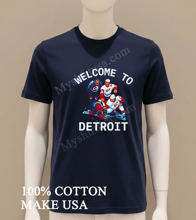 Welcome To Detroit Pixel Art Hockey Players funny america t-shirts - navy-shirt Welcome To Detroit Pixel Art Hockey Players Shirt Navy Shirt