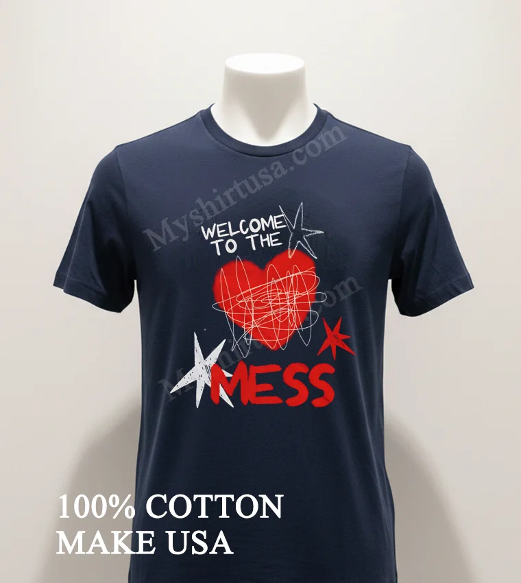 Welcome To The Mess Heart Scribble Graphic Shirt Navy Shirt 1