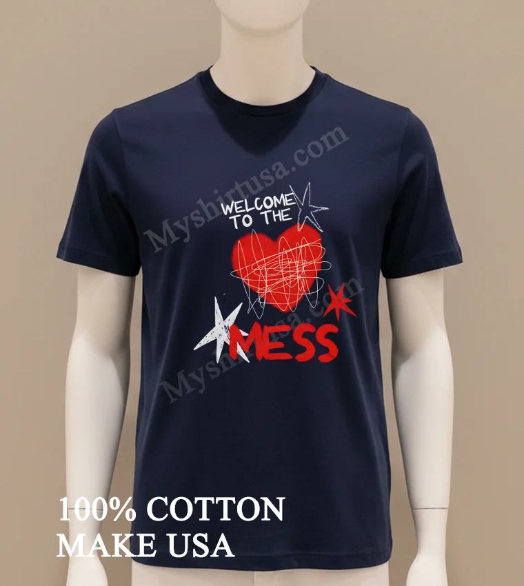 Welcome To The Mess Heart Scribble Graphic Shirt Navy Shirt