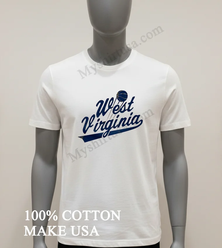West Virginia Basketball Script Font Vintage Graphic funny america t-shirts - white-t-shirt West Virginia Basketball Script Font Vintage Graphic Shirt White T Shirt 1