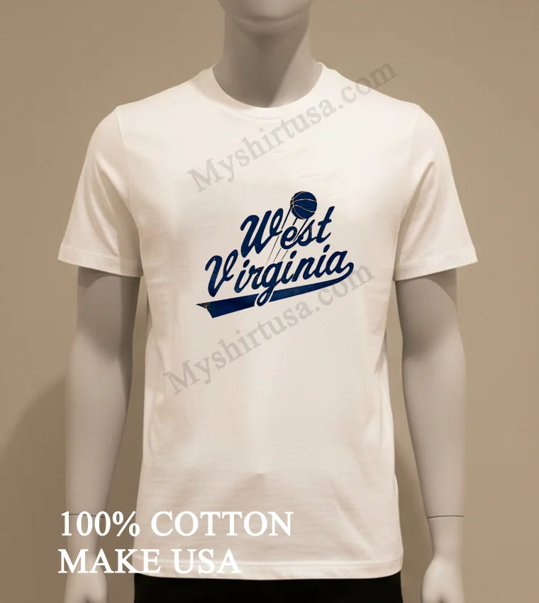 West Virginia Basketball Script Font Vintage Graphic funny america t-shirts - white-t-shirt West Virginia Basketball Script Font Vintage Graphic Shirt White T Shirt