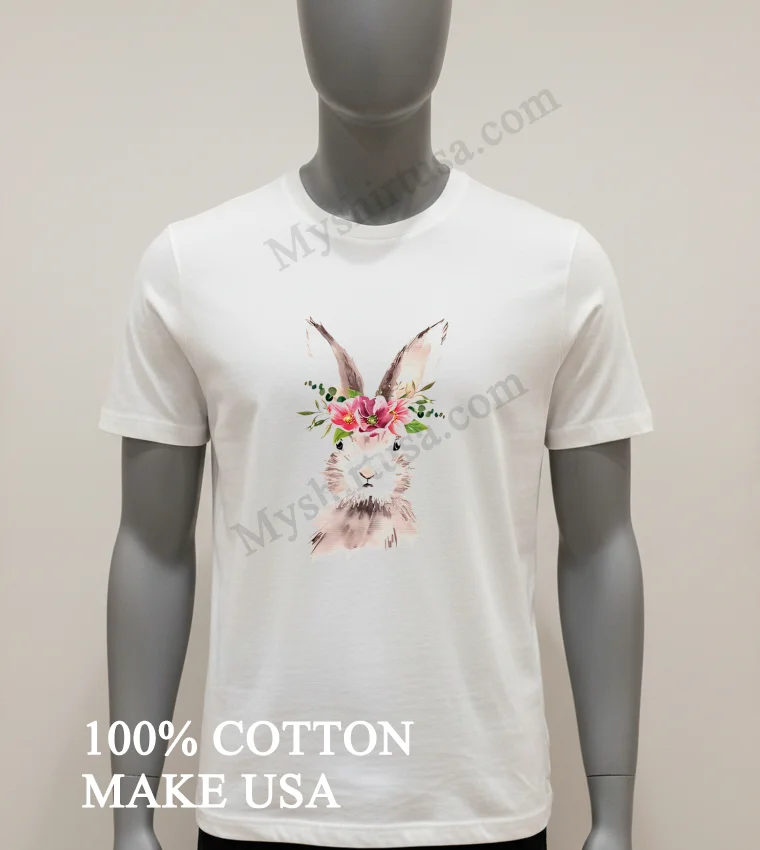 White Rabbit Head With Pink And Red Flower Crown Shirt White T Shirt 1