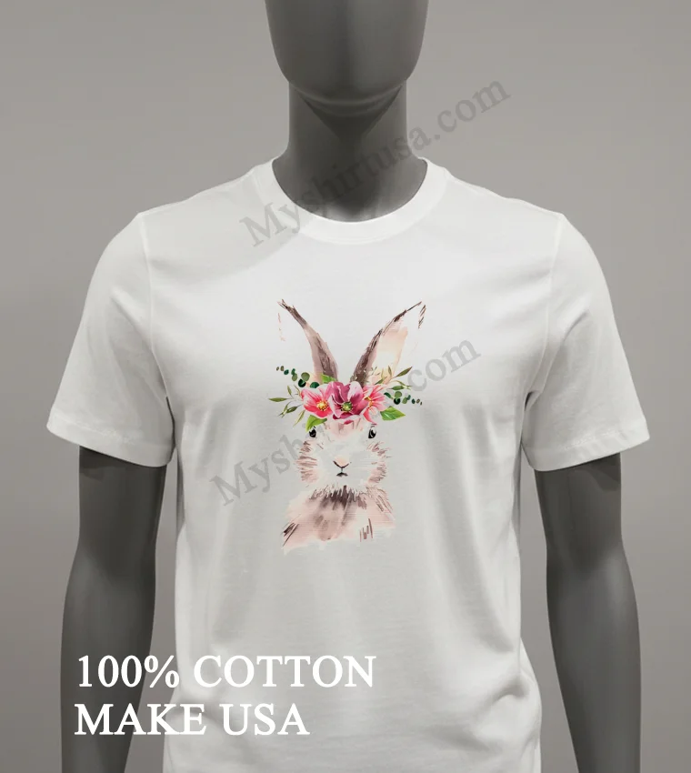 White Rabbit Head With Pink And Red Flower Crown funny america t-shirts - white-t-shirt White Rabbit Head With Pink And Red Flower Crown Shirt White T Shirt 2