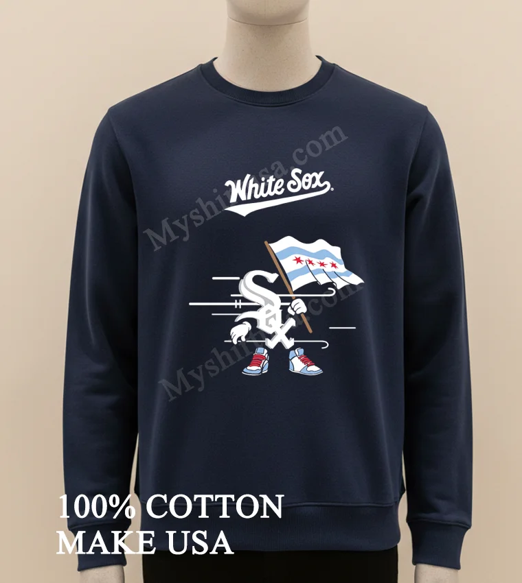 White Sox Mascot Holding Chicago Flag Shirt Long Sleve Shirt