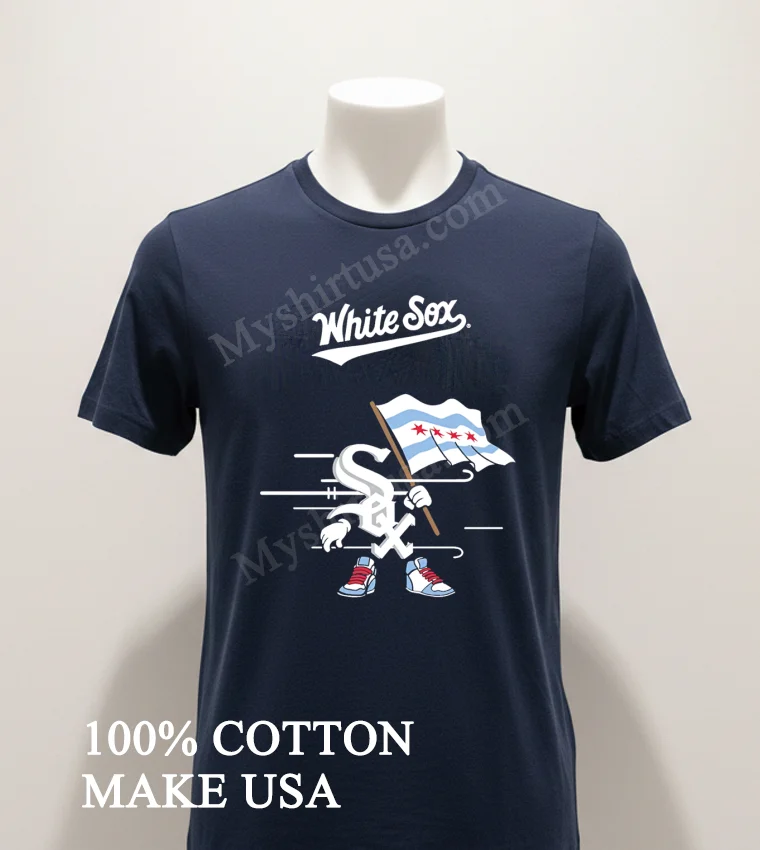 White Sox Mascot Holding Chicago Flag funny america t-shirts - navy-shirt White Sox Mascot Holding Chicago Flag Shirt Navy Shirt 1