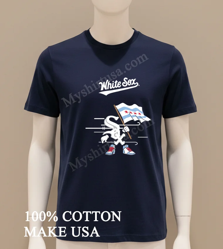 White Sox Mascot Holding Chicago Flag funny america t-shirts - navy-shirt White Sox Mascot Holding Chicago Flag Shirt Navy Shirt