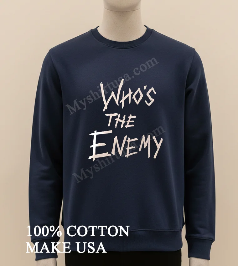 Who S The Enemy Distressed Horror Movie Style Font funny america t-shirts - long sleve shirt Whos The Enemy Distressed Horror Movie Style Font Shirt Long Sleve Shirt