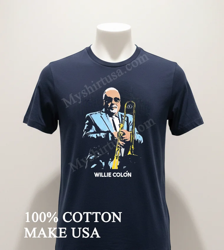 Willie Colon Salsa Musician Playing Trombone Shirt Navy Shirt 1