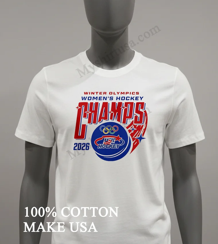 Winter Olympics Women S Hockey Champs 2026 Usa Hockey Puck funny america t-shirts - white-t-shirt Winter Olympics Womens Hockey Champs 2026 Usa Hockey Puck Shirt White T Shirt 3