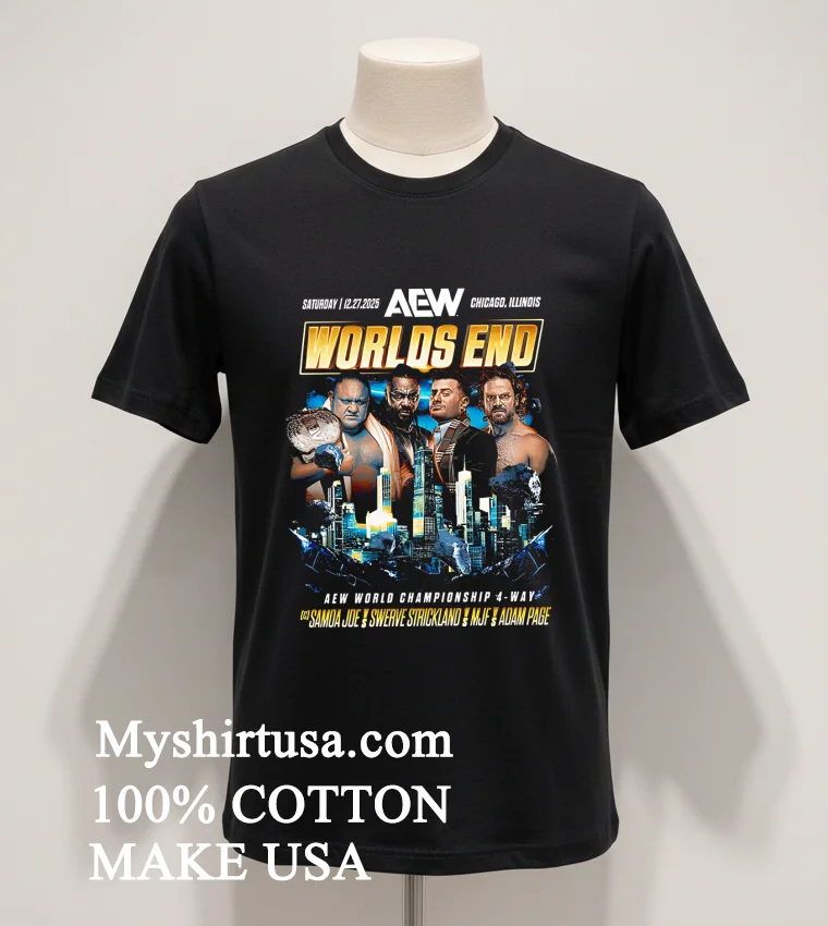 Worlds End Aew World Championship 4 Way Samoa Joe Swerve Strickland Mjf Adam Page Shirt Balck Shirt 1