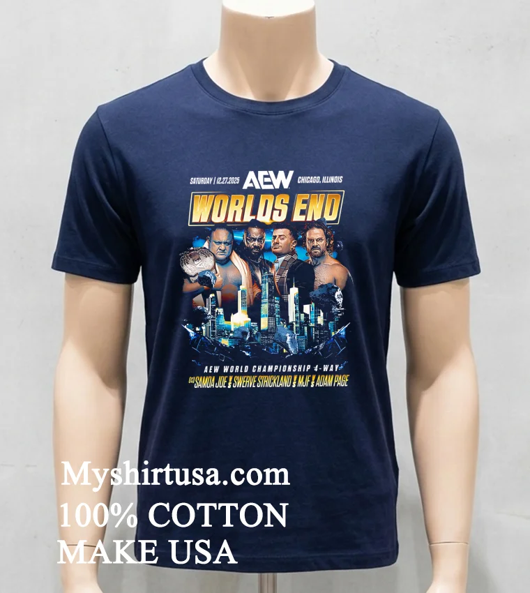 Worlds End Aew World Championship 4 Way Samoa Joe Swerve Strickland Mjf Adam Page Shirt Navy Shirt