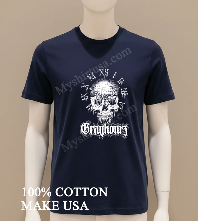 Xii Grayhourz Skull Clock Gothic Shirt Navy Shirt